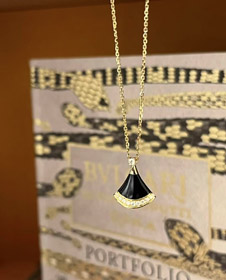 Bulgari New Color Black Agate Fan Necklace-0064  