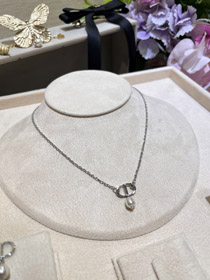 Dior Silver CD Small Pearl Pendant Necklace-0445  